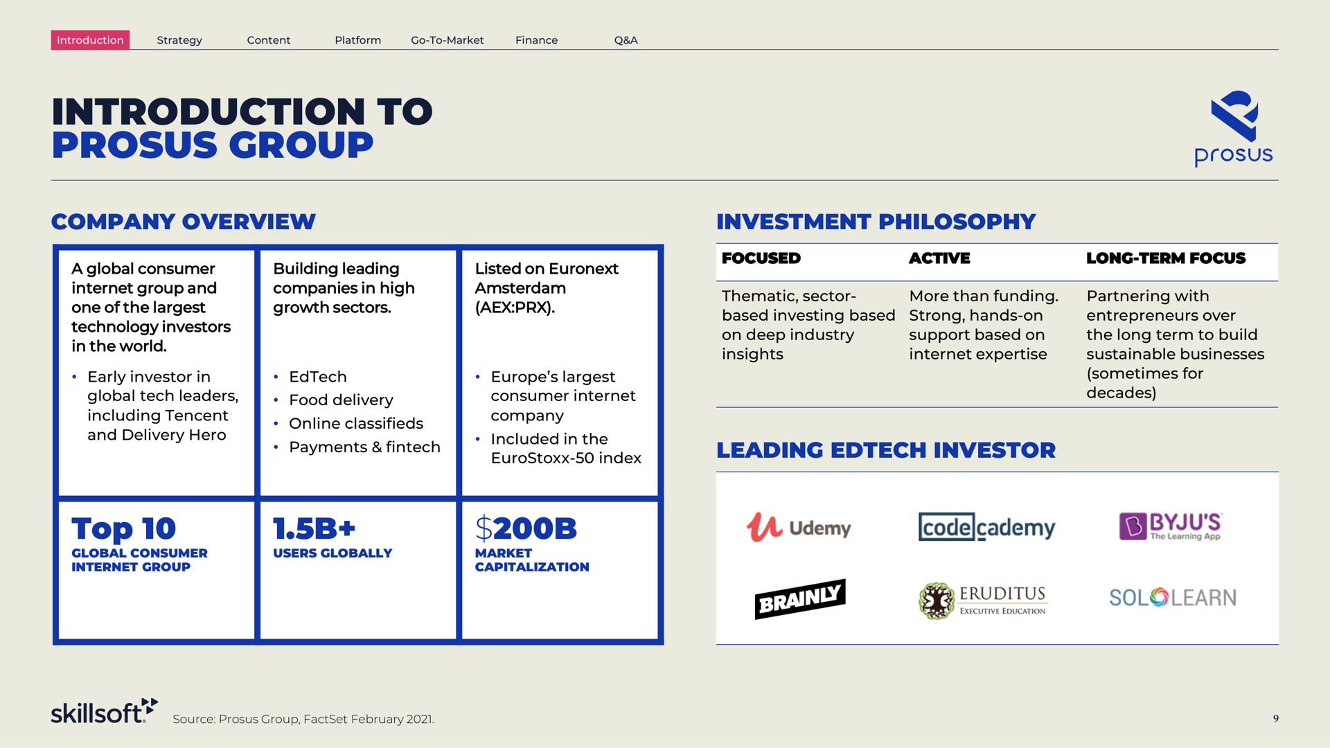 introduction to group company overview investment philosophy leading investor top capitalization a code | Skillsoft
