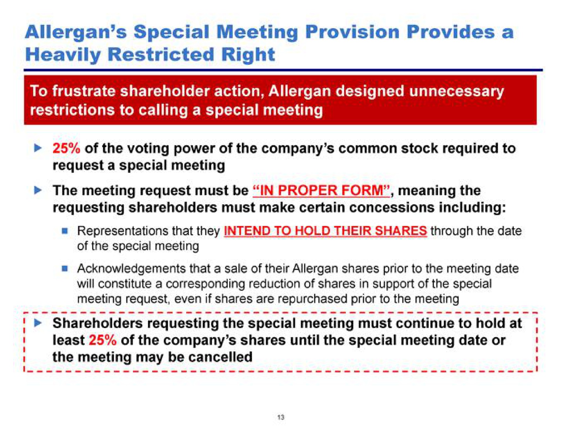 special meeting provision provides a heavily restricted right | Pershing Square