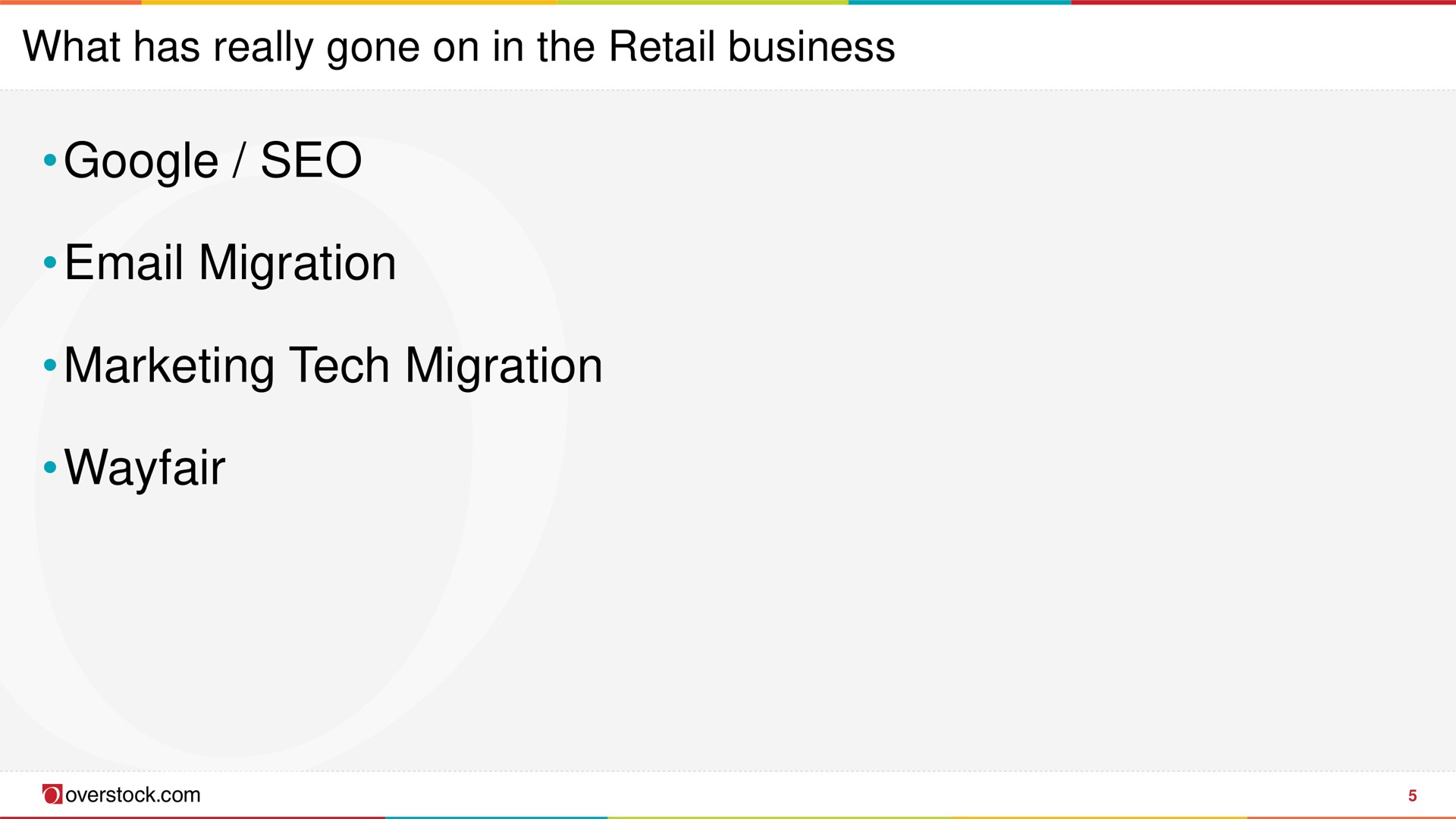 what has really gone on in the retail business migration marketing tech migration | Overstock