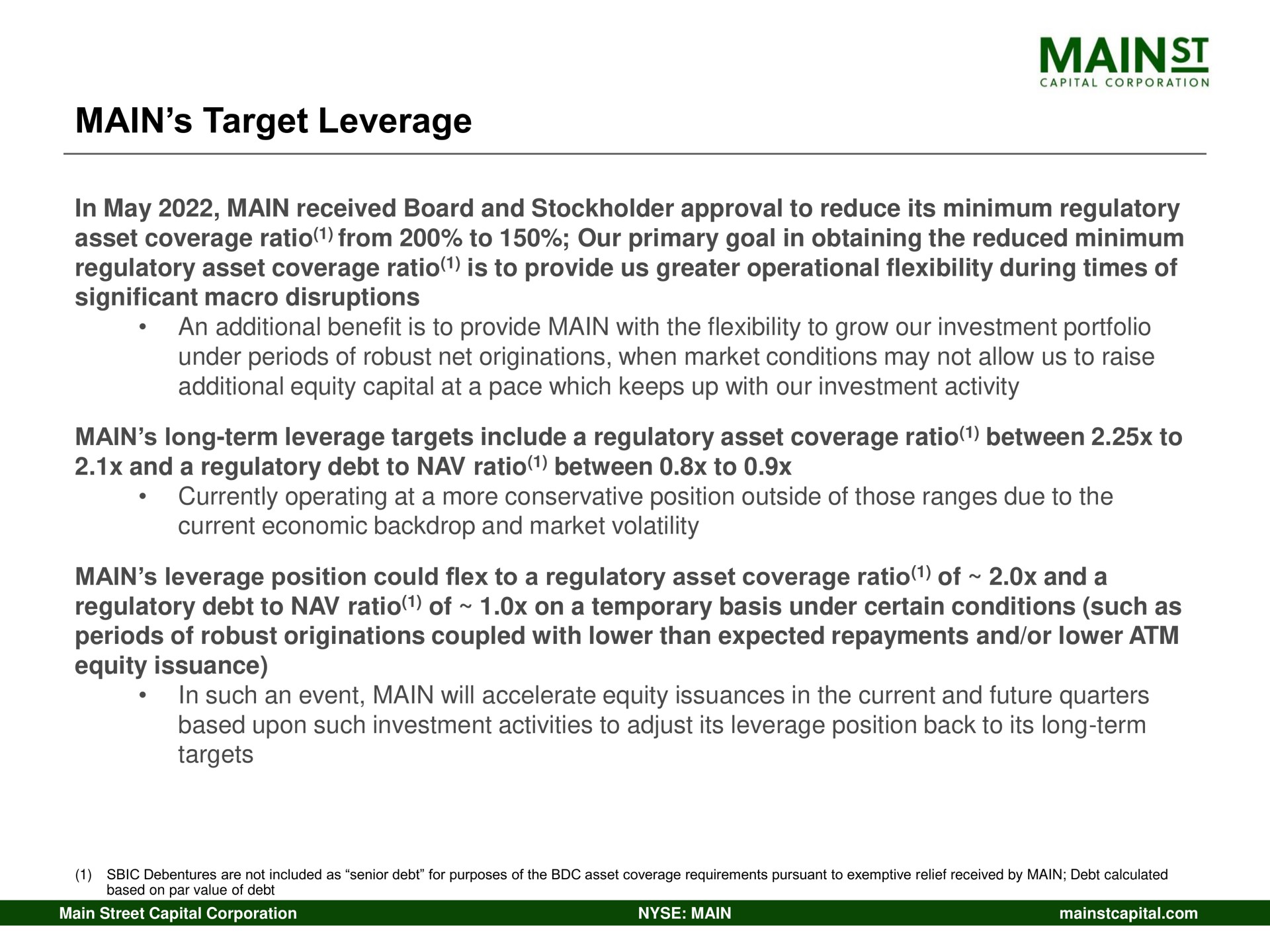 main target leverage | Main Street Capital