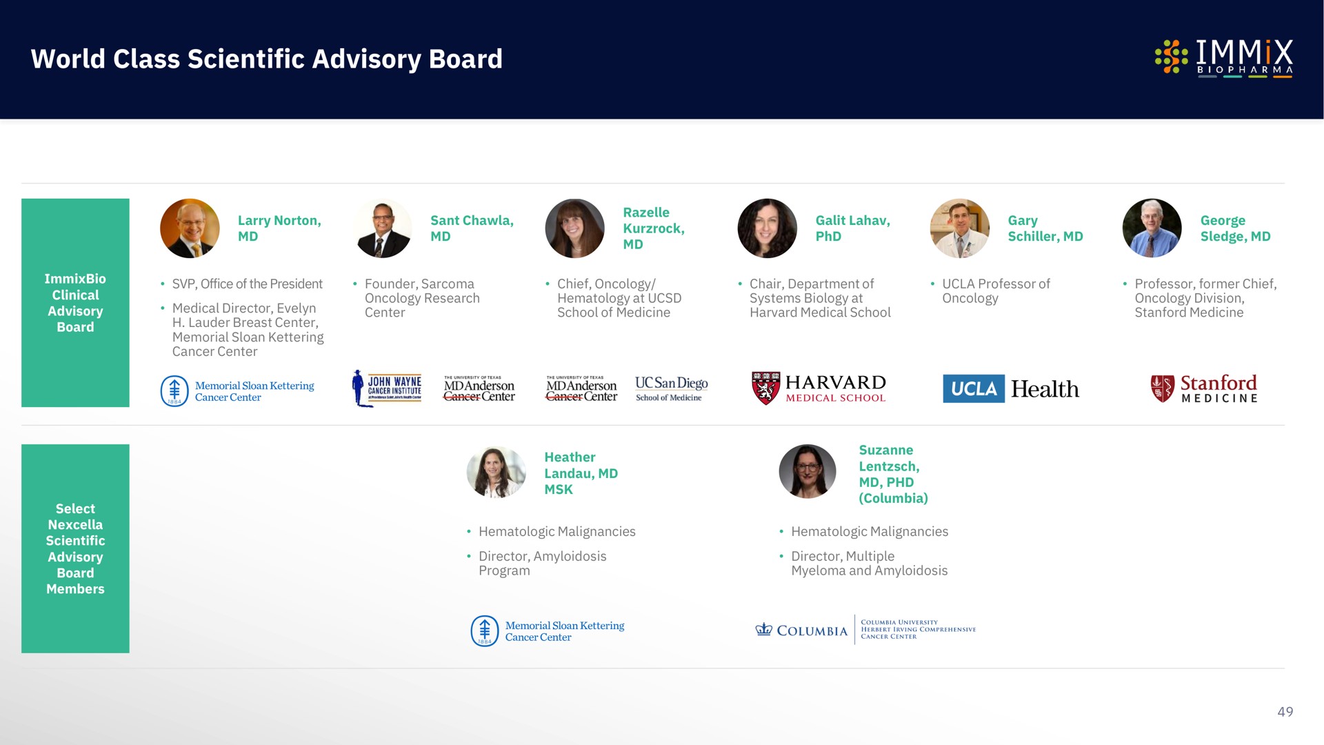 world class scientific advisory board | Immix Biopharma