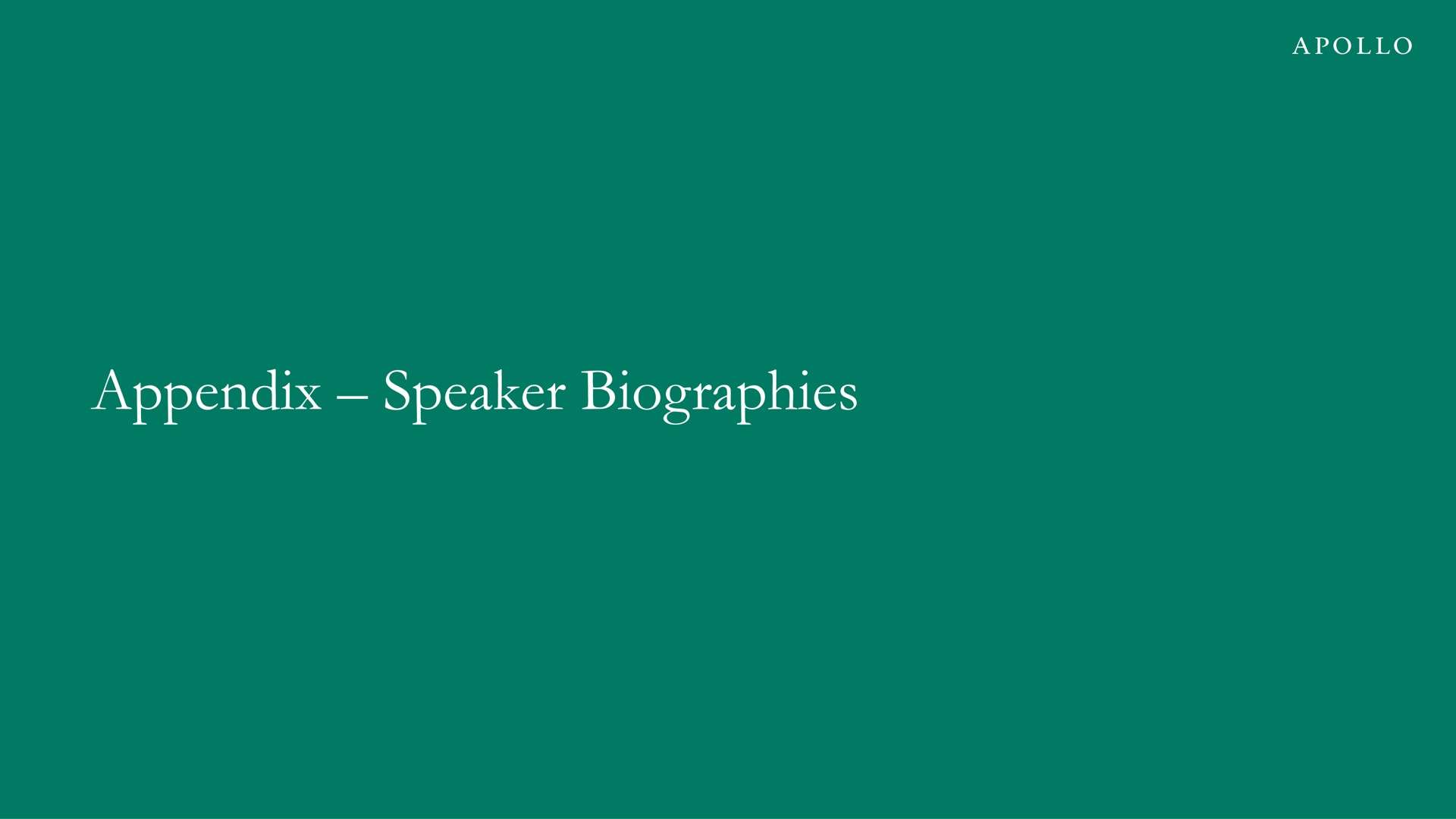 appendix speaker biographies | Apollo Global Management