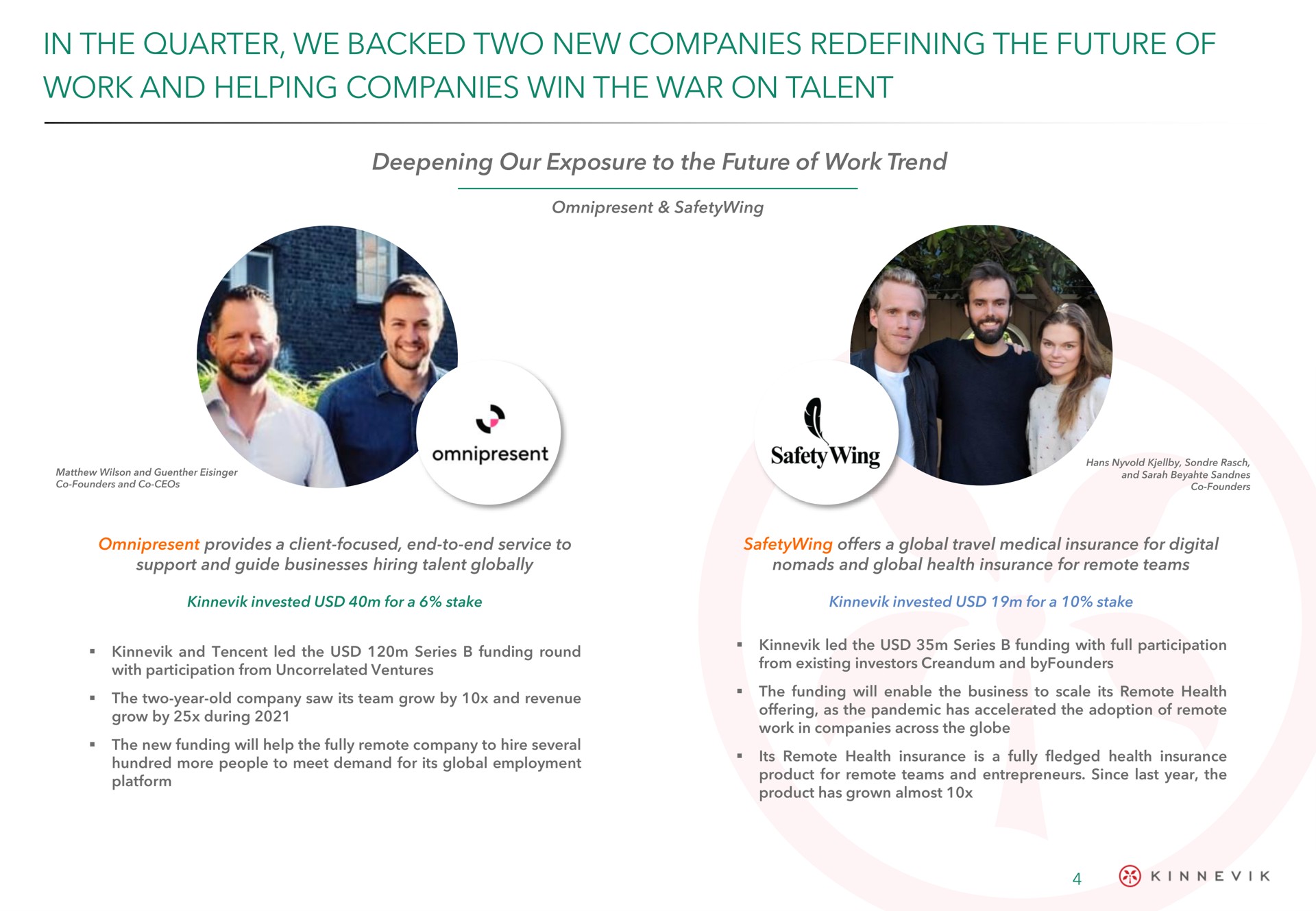 in the quarter we backed two new companies redefining the future of work and helping companies win the war on talent | Kinnevik