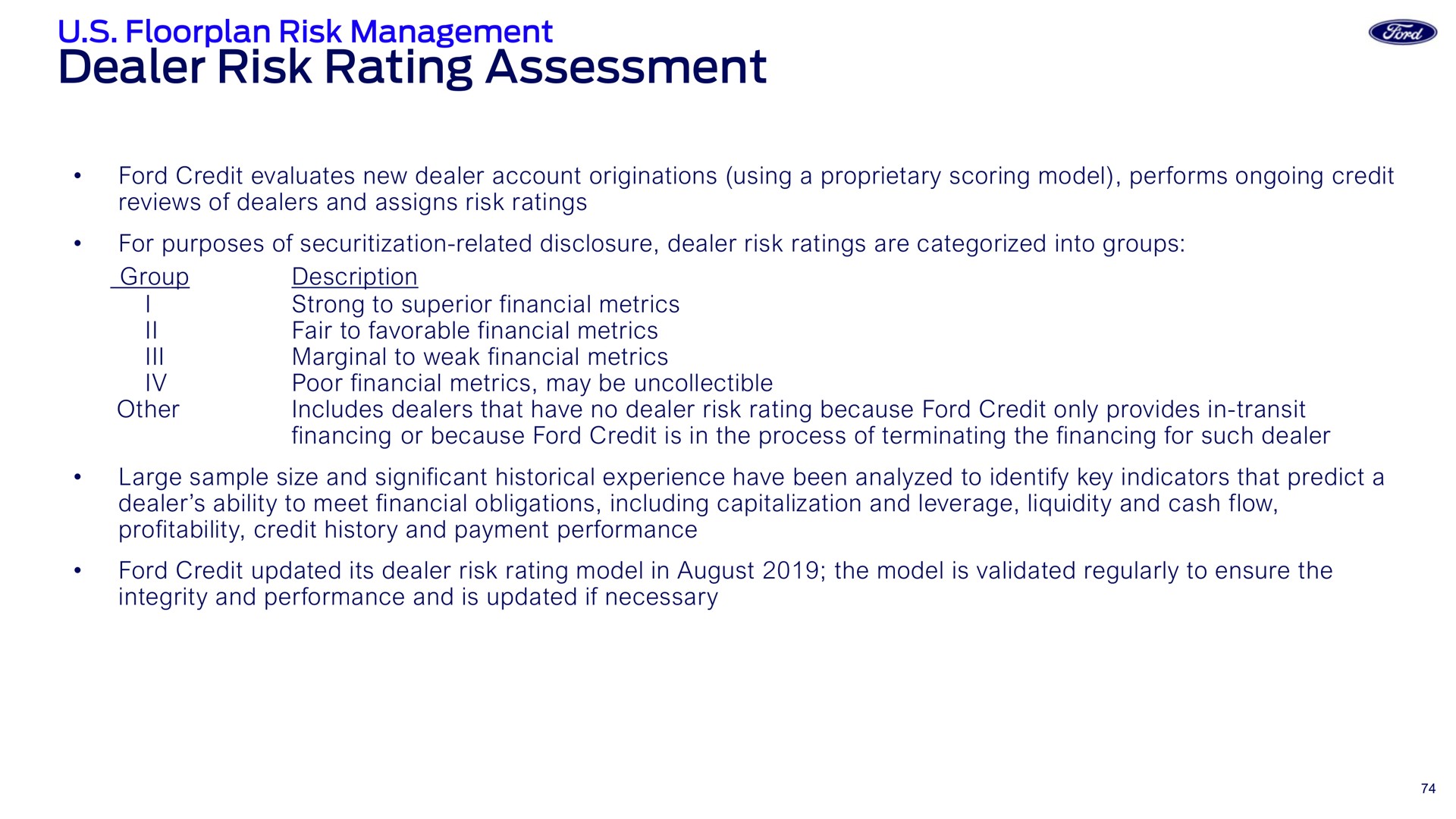dealer risk rating assessment | Ford Credit