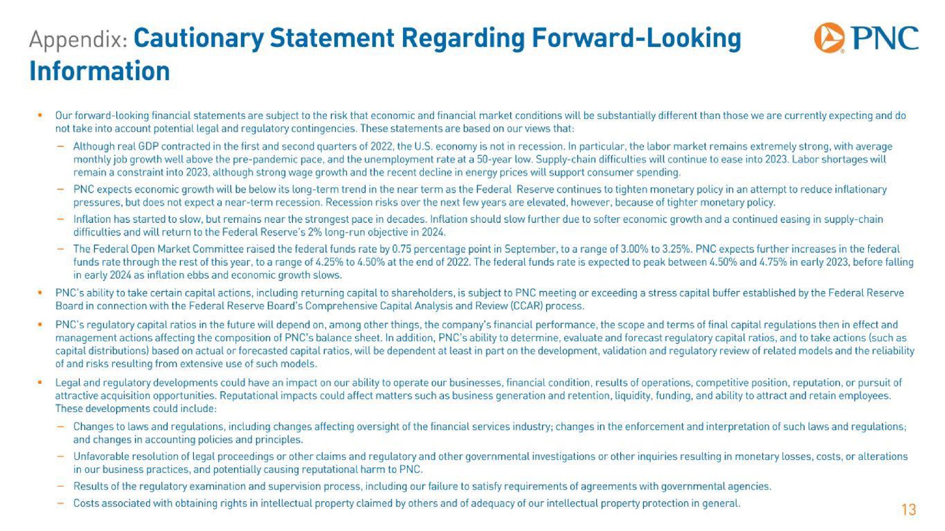 appendix cautionary statement regarding forward looking information | PNC Financial Services Group