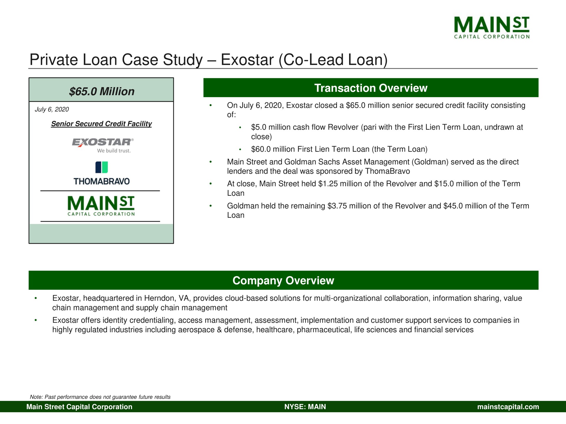 private loan case study lead loan million mains | Main Street Capital