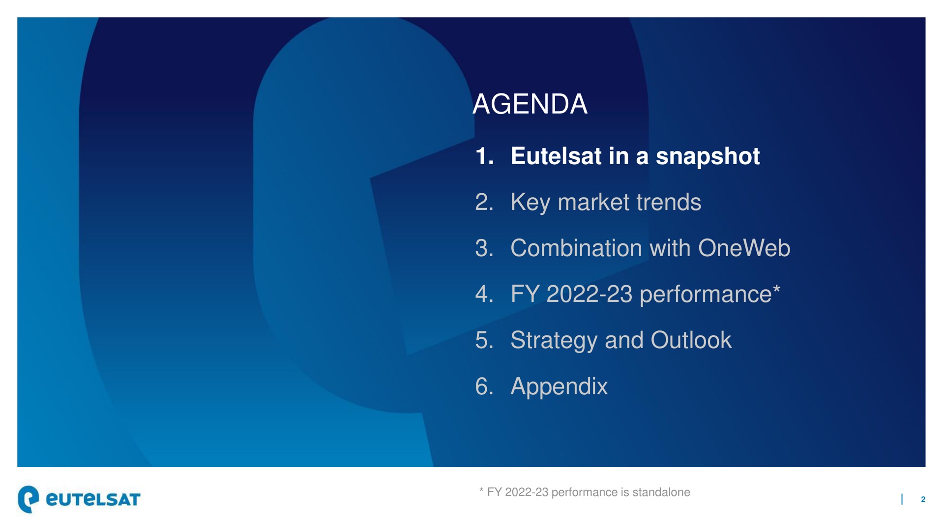 agenda in a snapshot key market trends combination with performance strategy and outlook appendix | Eutelsat