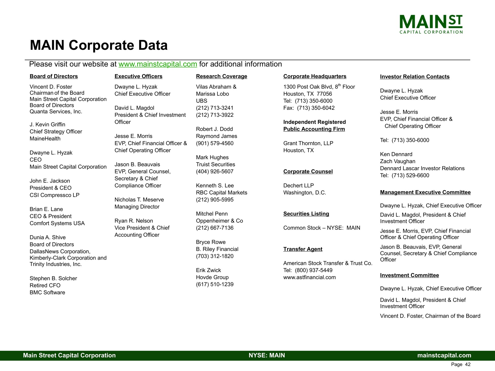 main corporate data mains | Main Street Capital