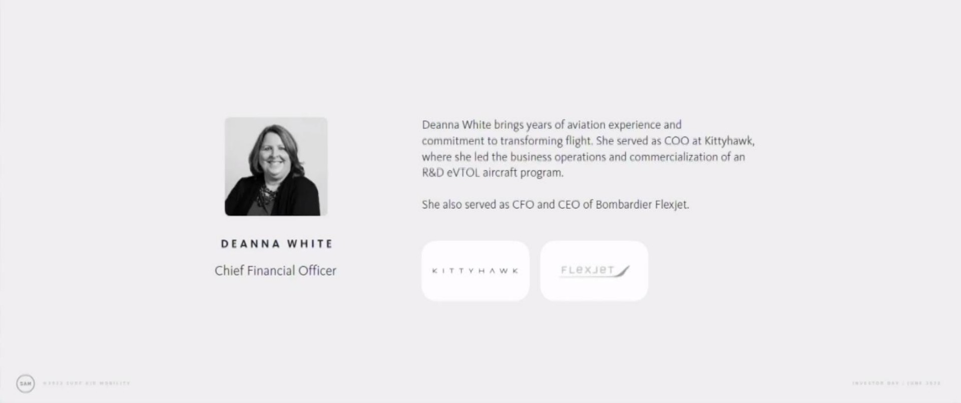 white brings years of aviation experience and commitment to transforming flight she served as coo at where she led the business operations and commercialization of an aircraft program she also served as and of bombardier white chief financial officer | Surf Air