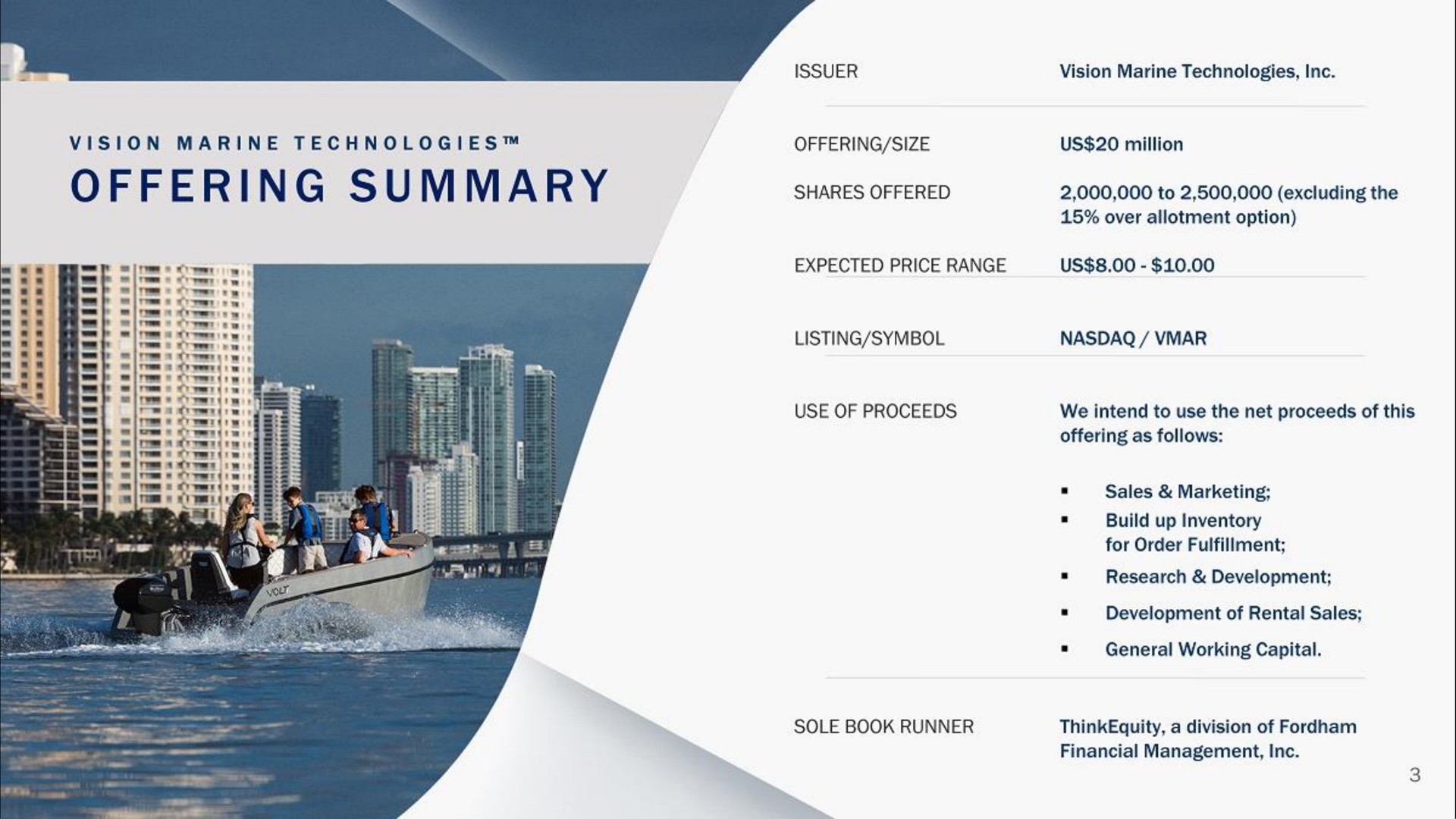 offering summary i a | Vision Marine Technologies