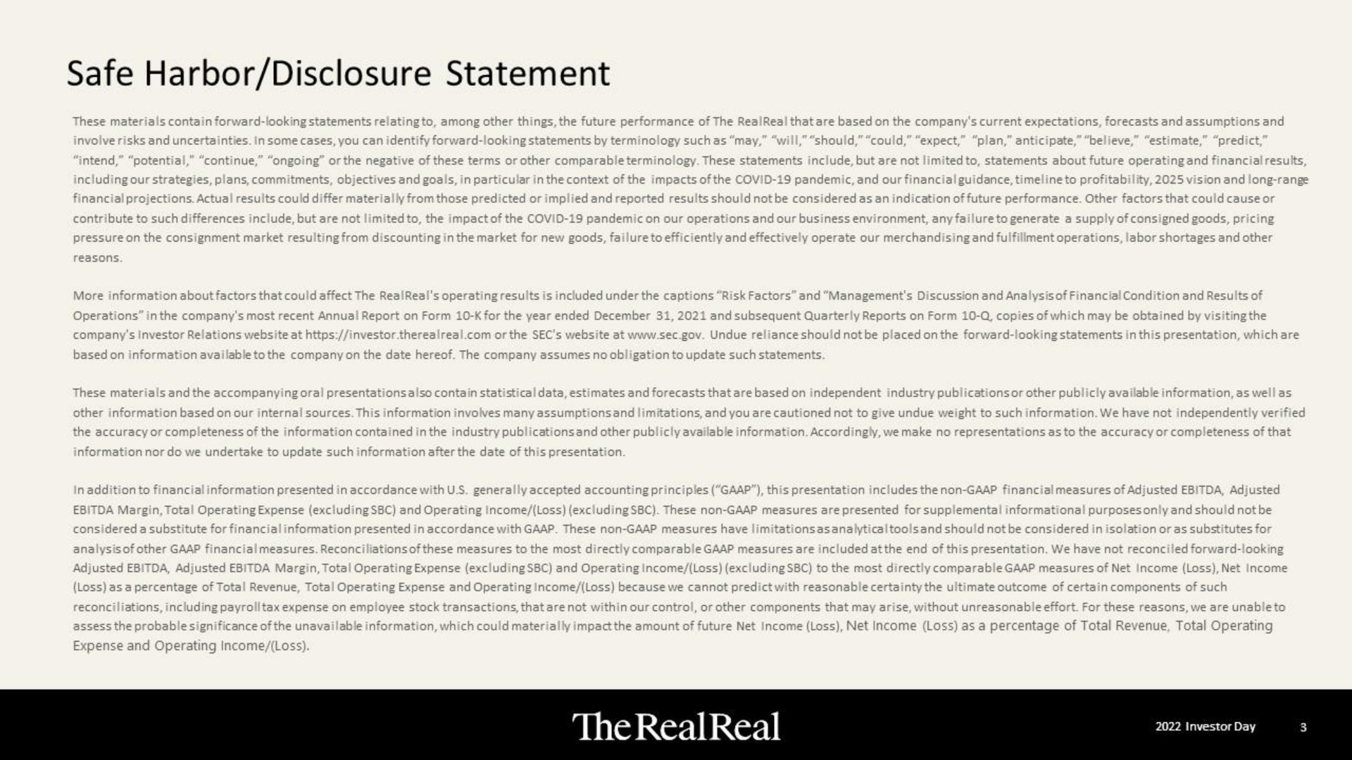 safe harbor disclosure statement the amt | The RealReal