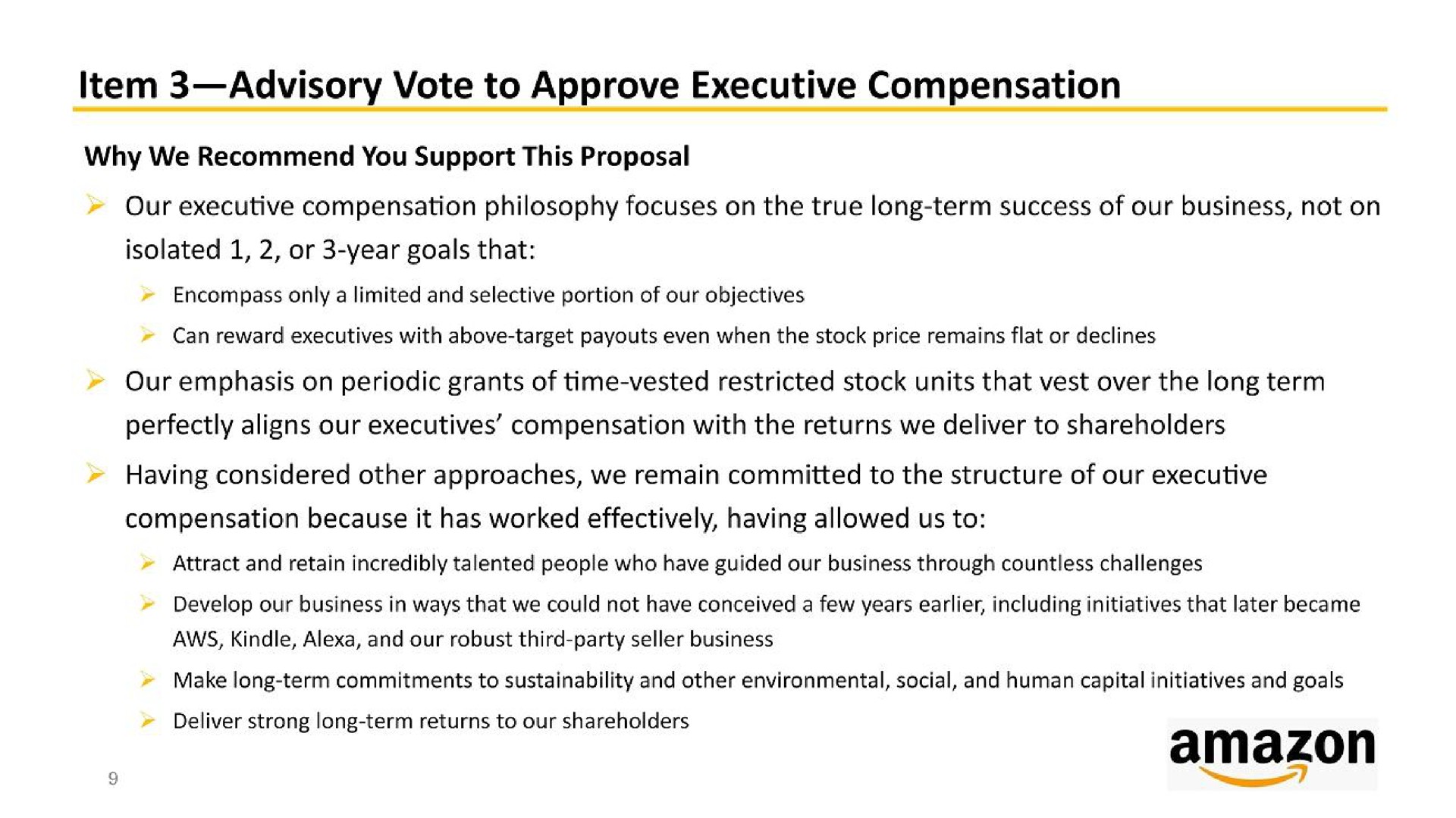 item advisory vote to approve executive compensation | Amazon