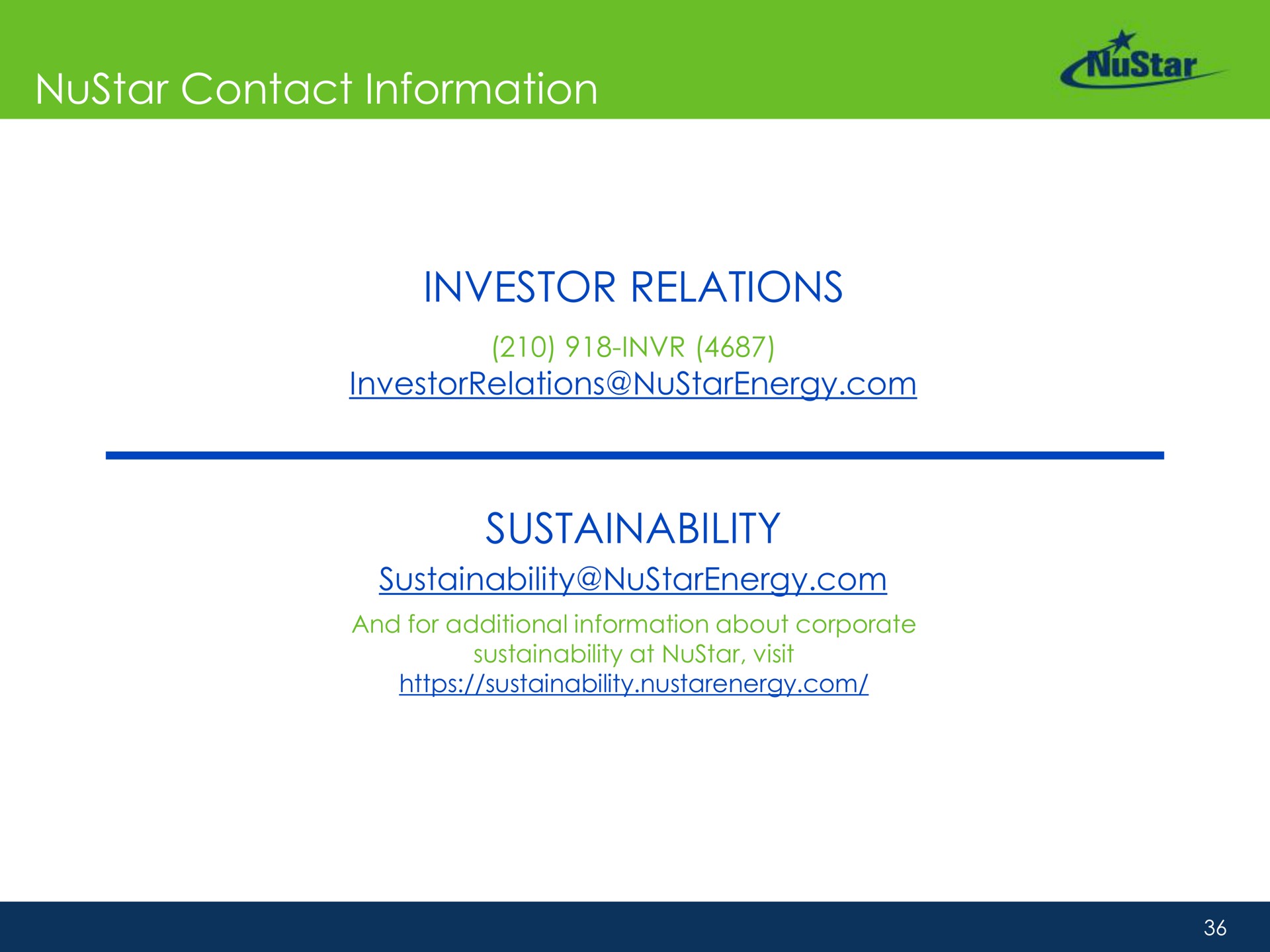 contact information investor relations | NuStar Energy