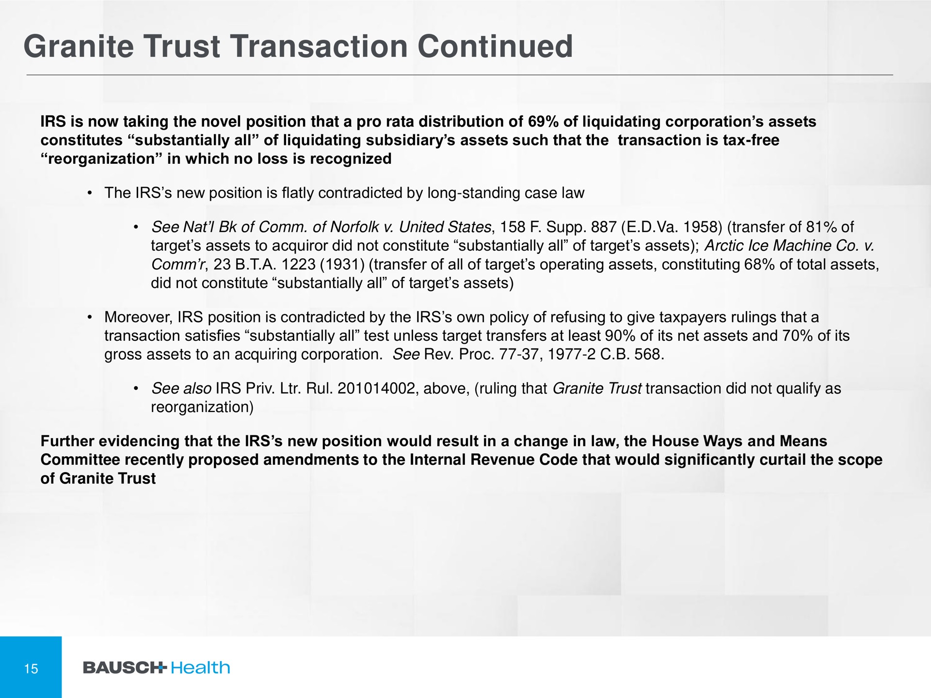 granite trust transaction continued | Bausch Health Companies