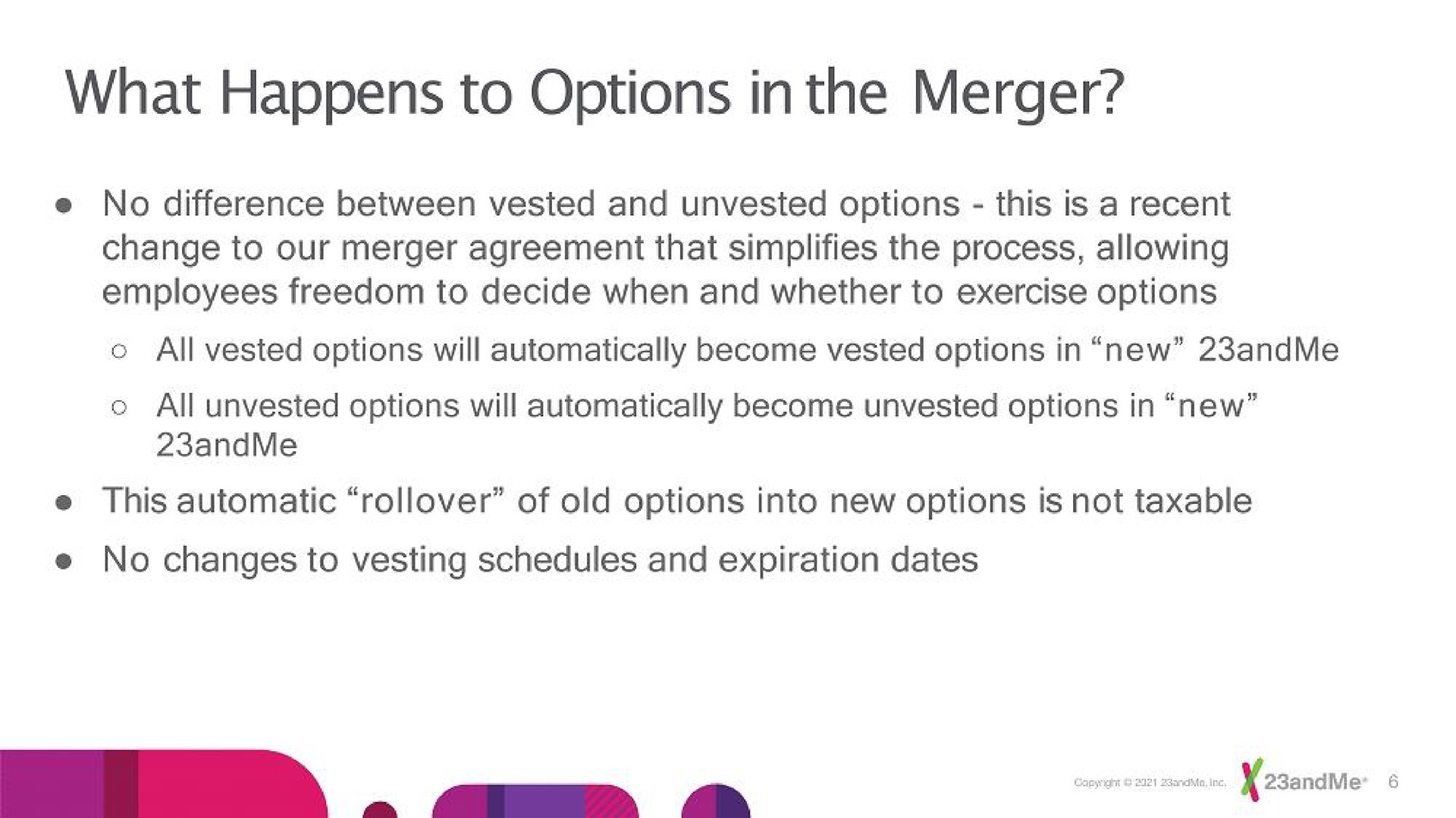 what happens to options in the merger | 23andMe