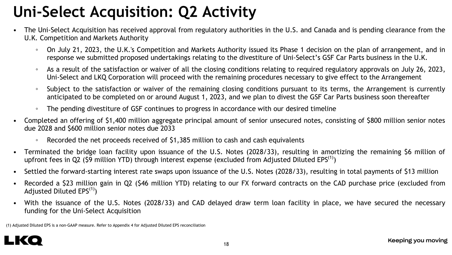select acquisition activity | LKQ