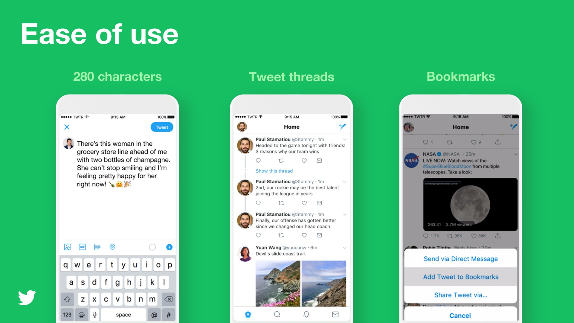 ease of use characters tweet threads bookmarks home | Twitter