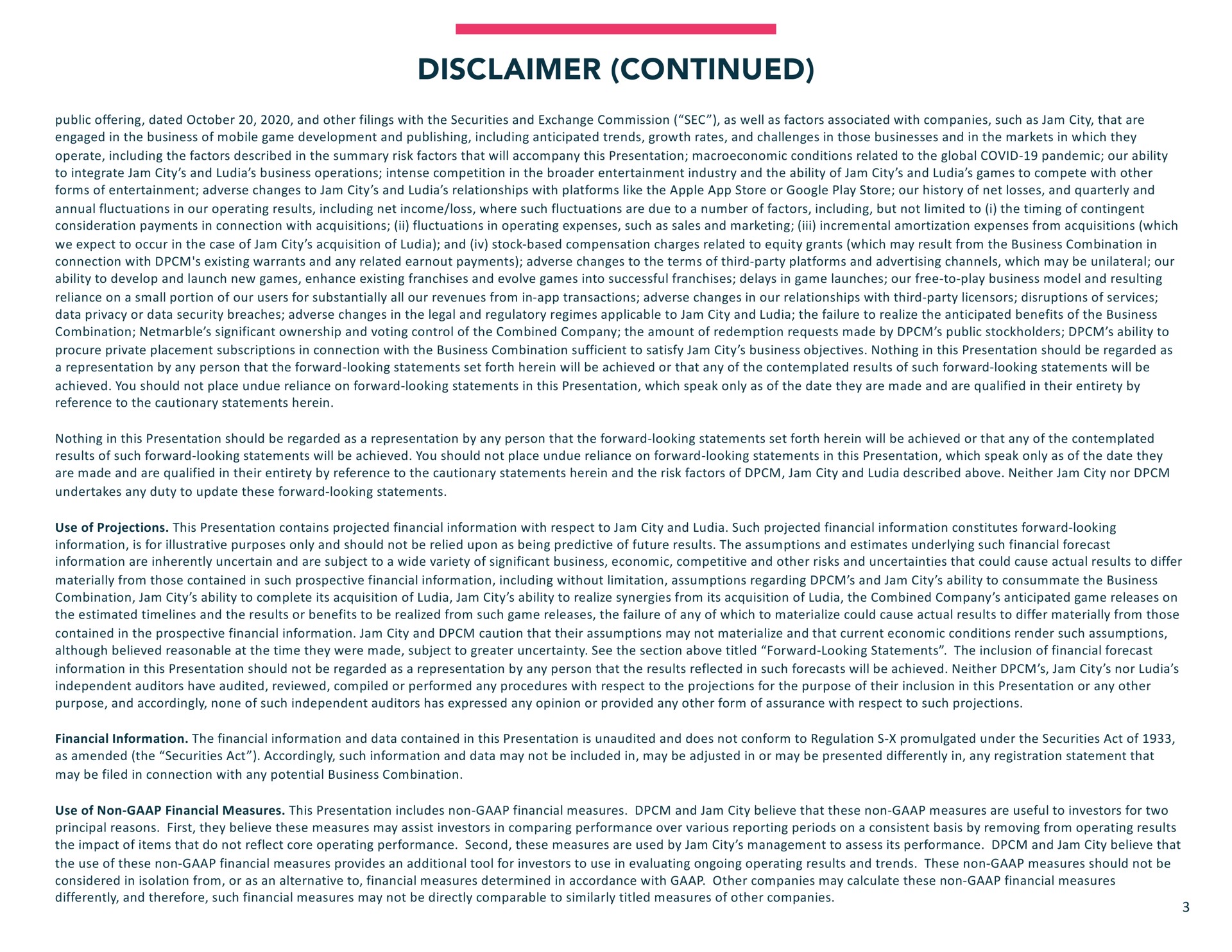 disclaimer continued | Jam City