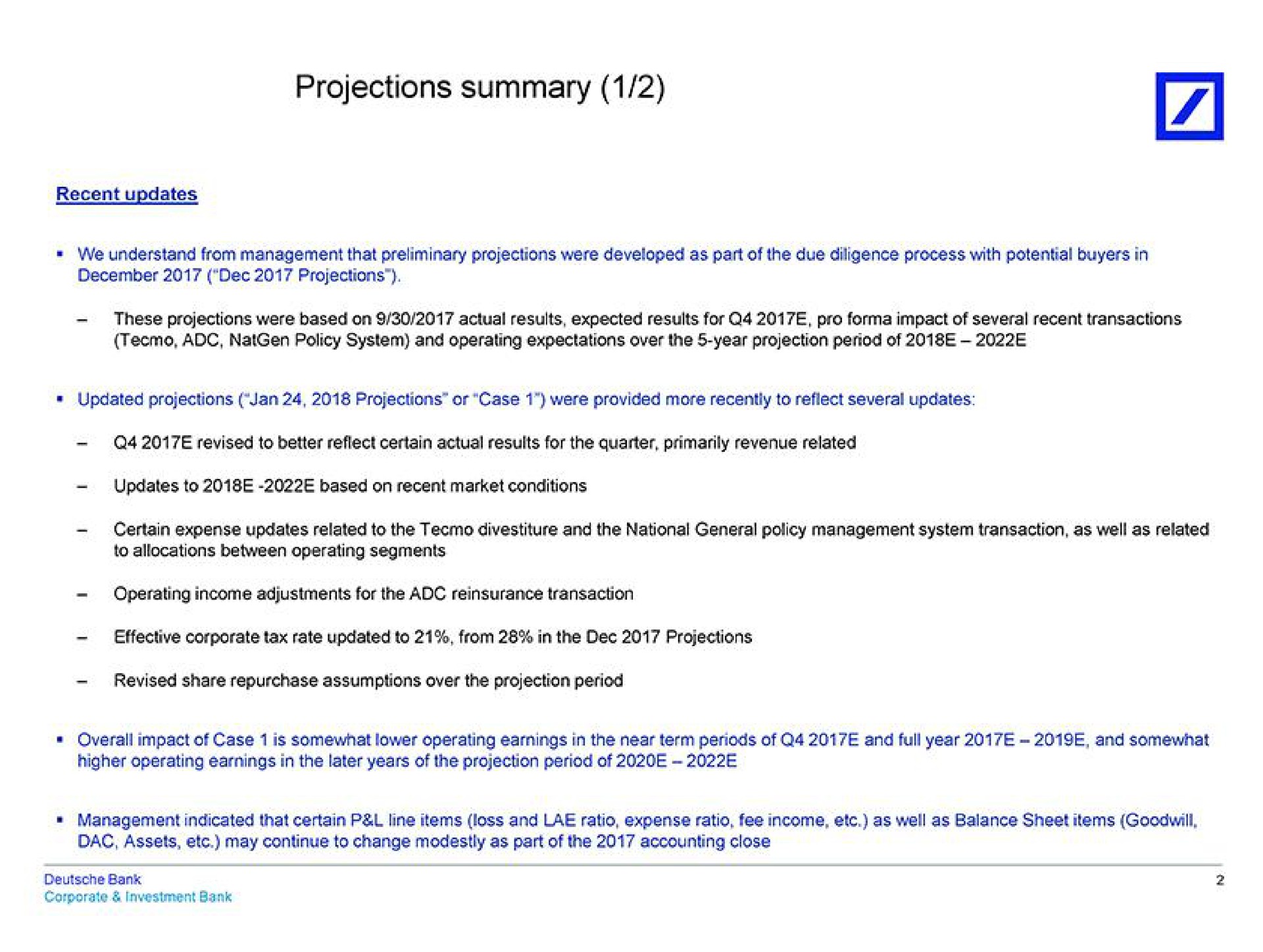 projections summary | Deutsche Bank