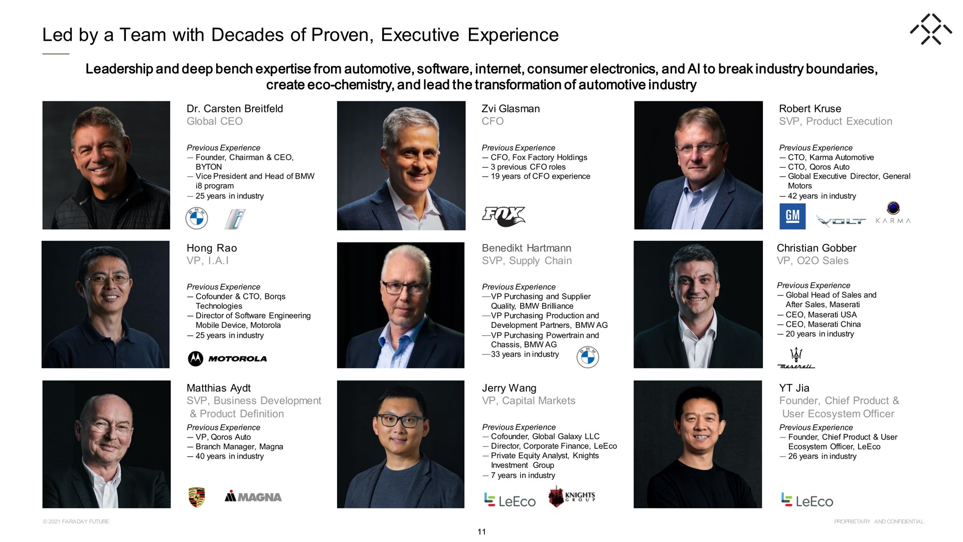 led by a team with decades of proven executive experience | Faraday Future