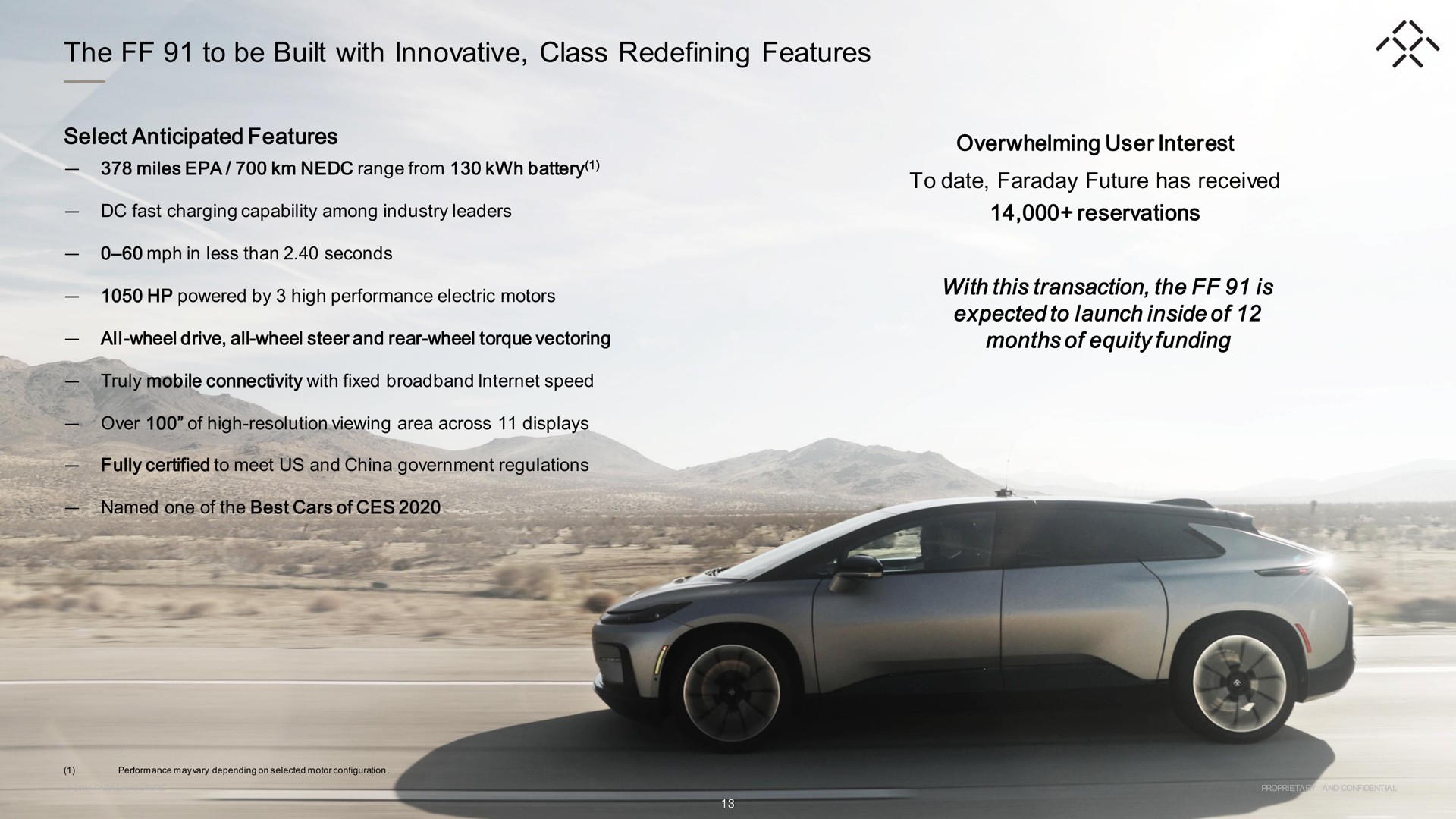 the to be built with innovative class redefining features select anticipated features overwhelming user interest to date faraday future has received reservations with this transaction the is expected to launch inside of months of equity funding | Faraday Future
