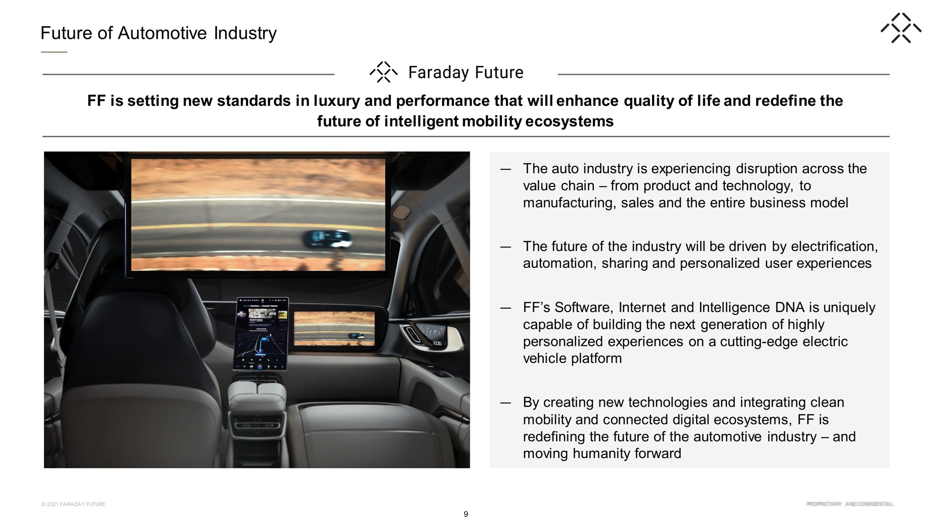 future of automotive industry is setting new standards in luxury and performance that will enhance quality of life and redefine the future of intelligent mobility ecosystems the auto industry is experiencing disruption across the value chain from product and technology to manufacturing sales and the entire business model the future of the industry will be driven by electrification sharing and personalized user experiences and intelligence is uniquely capable of building the next generation of highly personalized experiences on a cutting edge electric vehicle platform by creating new technologies and integrating clean mobility and connected digital ecosystems is redefining the future of the automotive industry and moving humanity forward faraday | Faraday Future