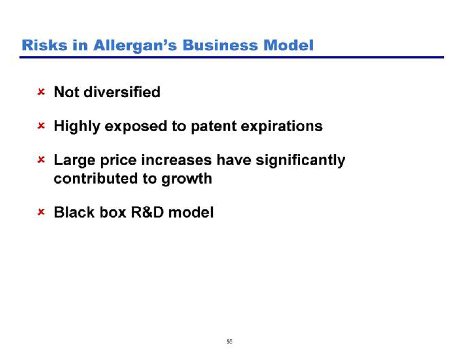 risks in business model not diversified highly exposed to patent expirations large price increases have significantly contributed to growth black box model | Pershing Square