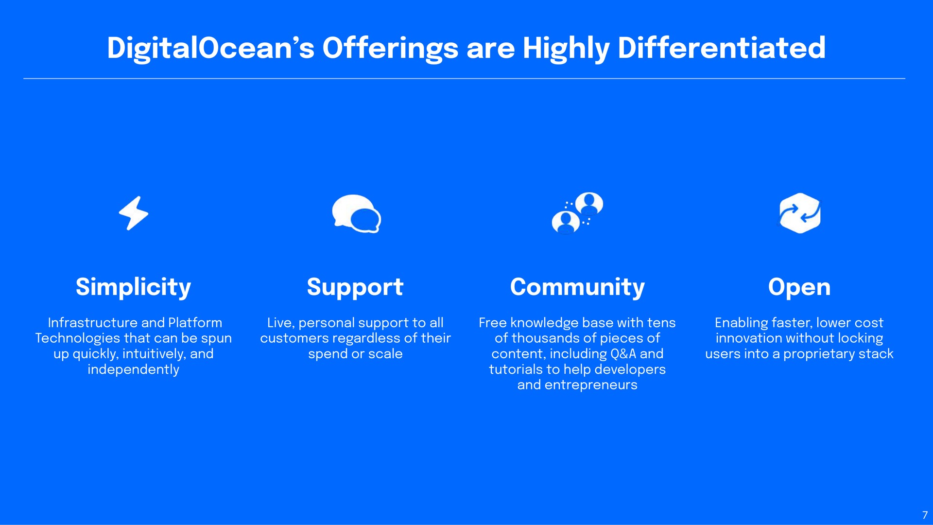 offerings are highly differentiated simplicity support community open | DigitalOcean