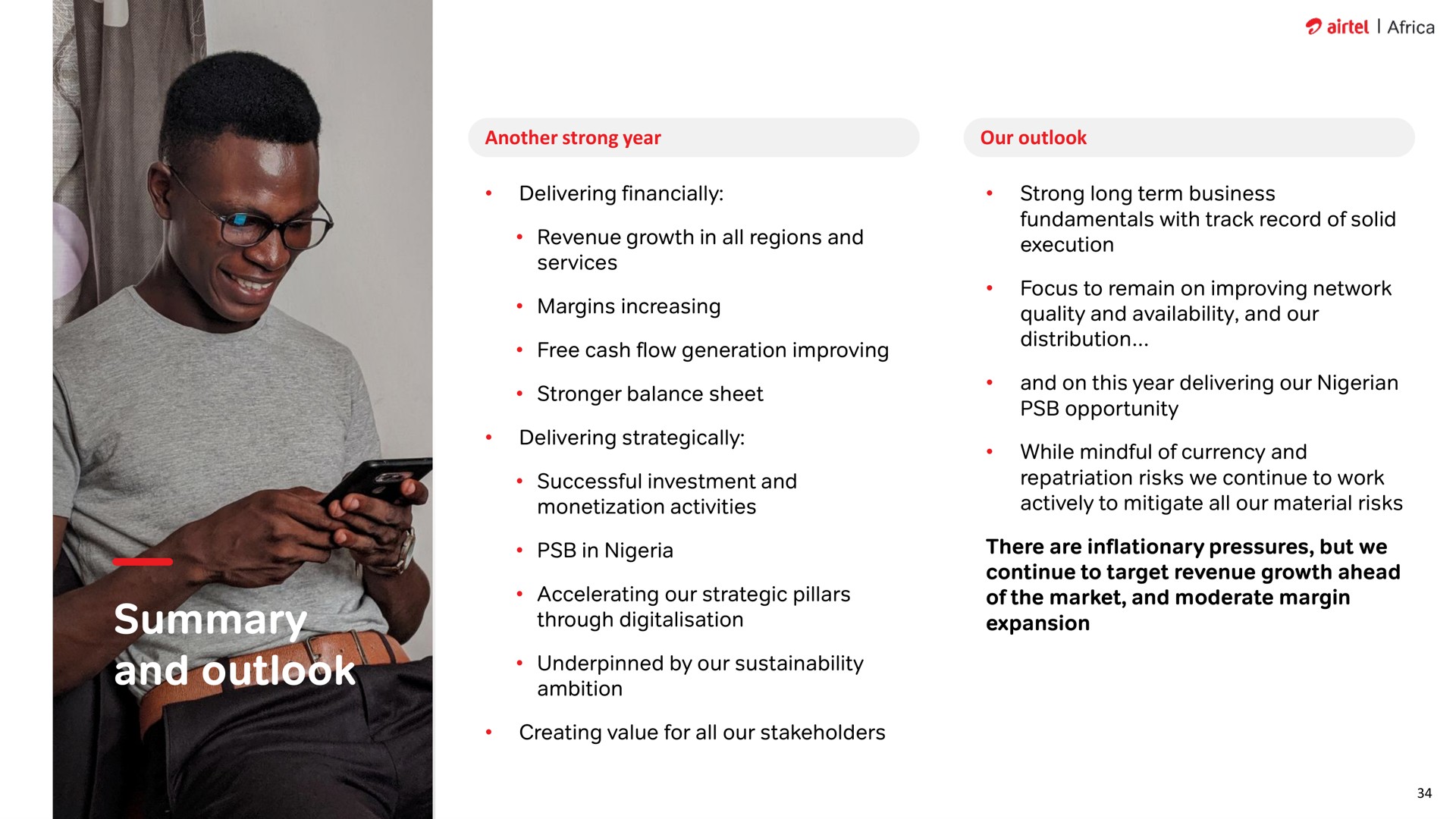 summary and outlook accelerating our strategic pillars of the market moderate margin | Airtel Africa