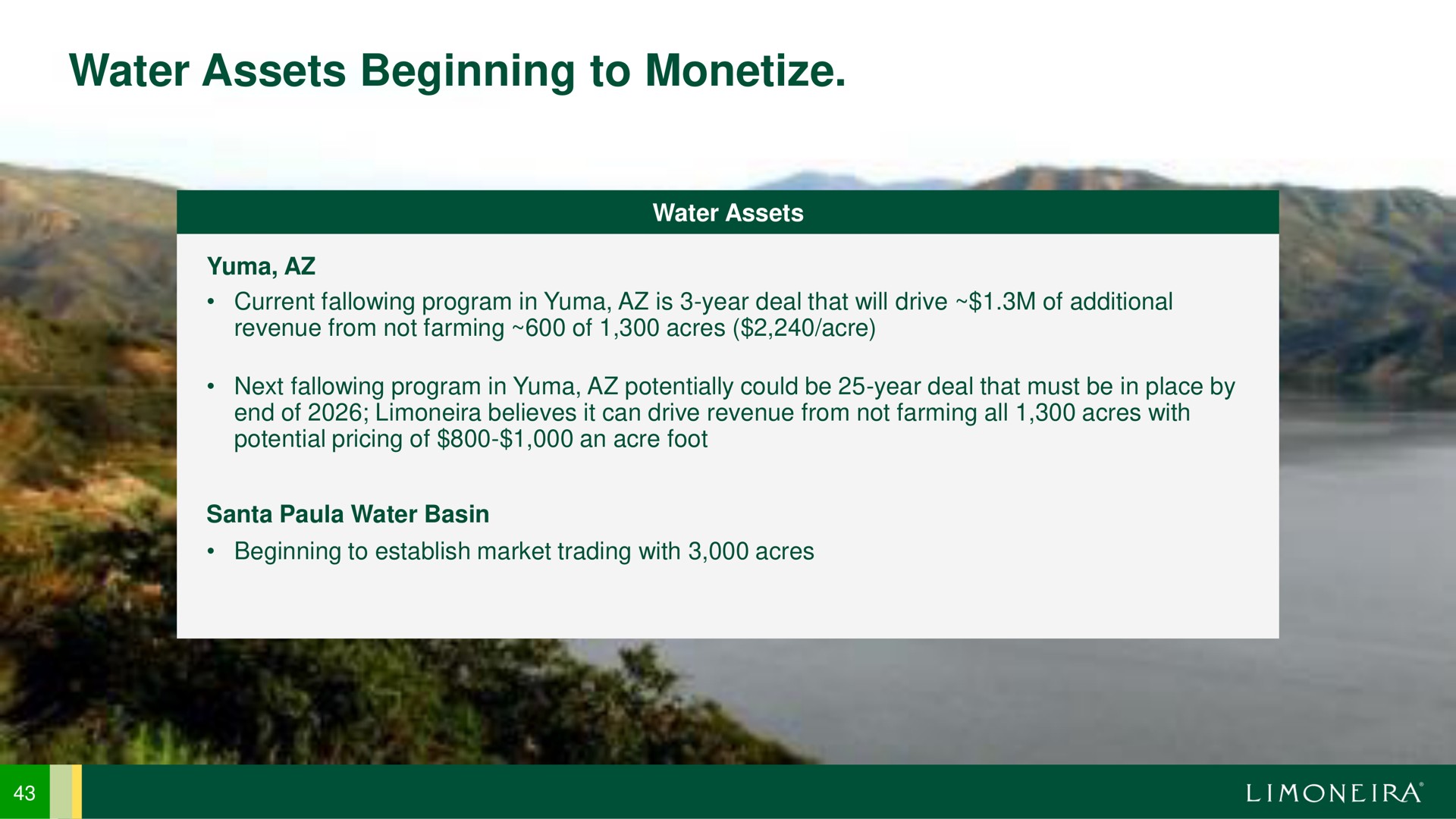 water assets beginning to monetize | Limoneira