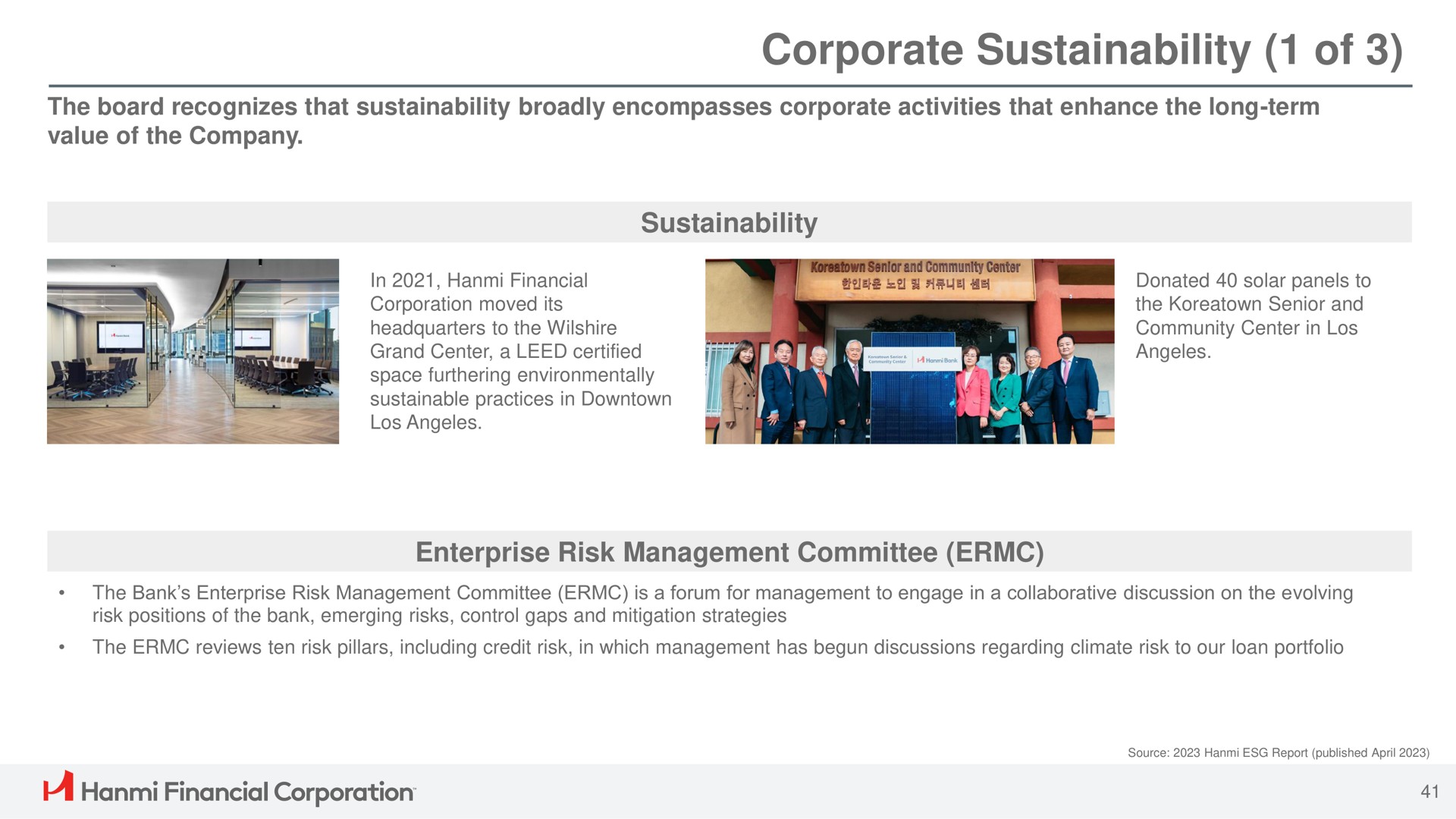 corporate of enterprise risk management committee financial corporation | Hanmi Financial