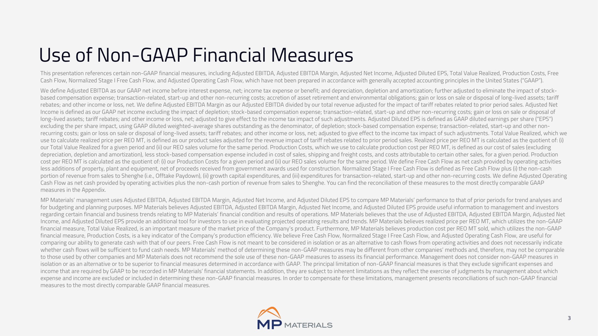 use of non financial measures a | MP Materials