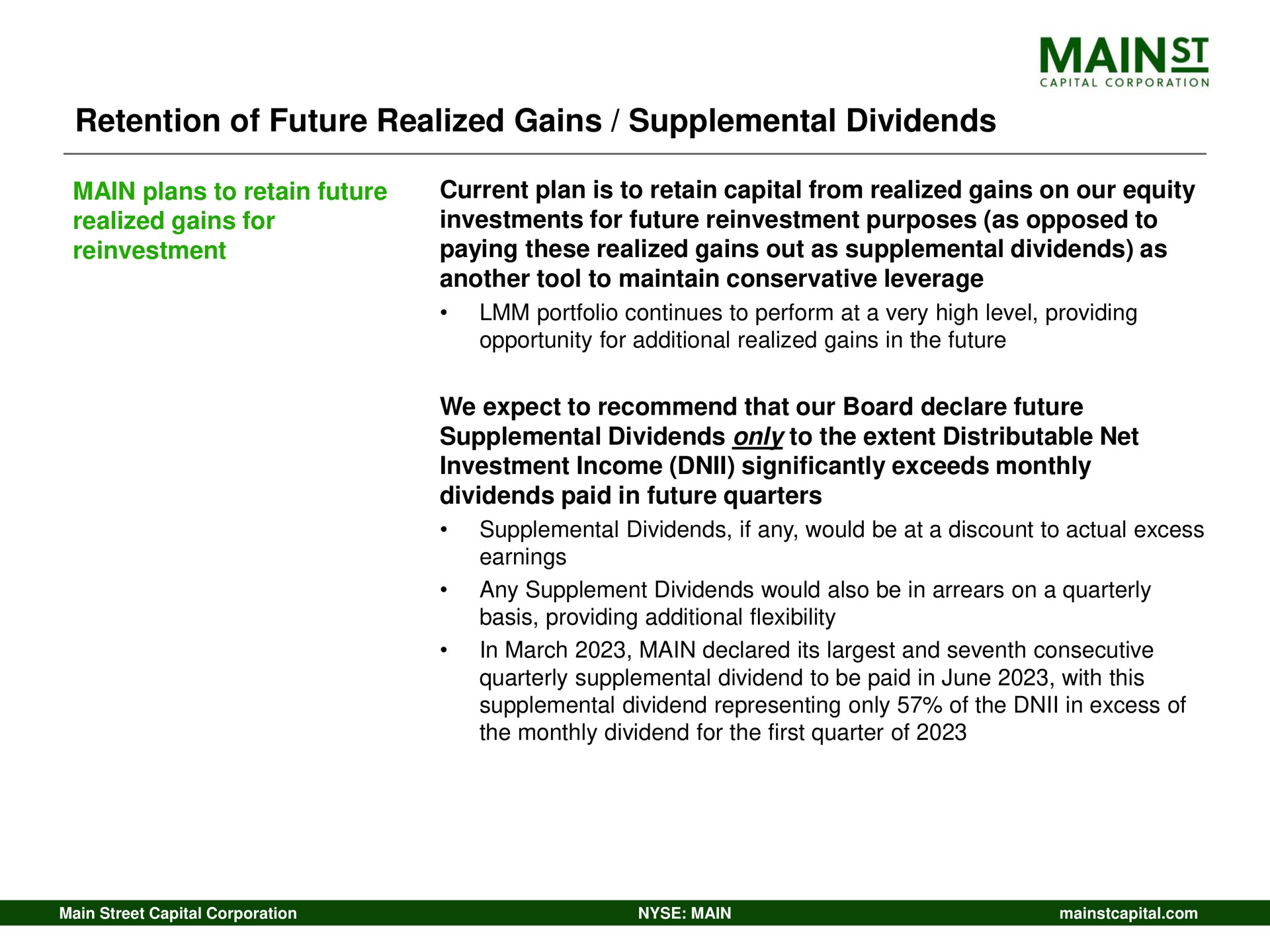 retention of future realized gains supplemental dividends mains | Main Street Capital