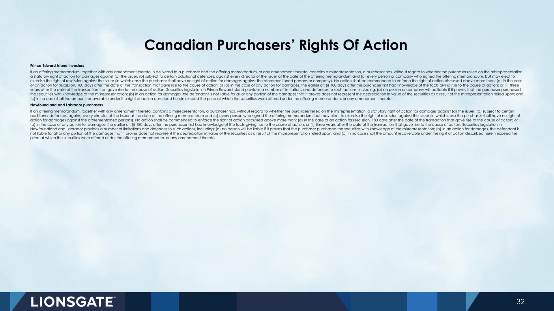 purchasers rights of action | Lionsgate