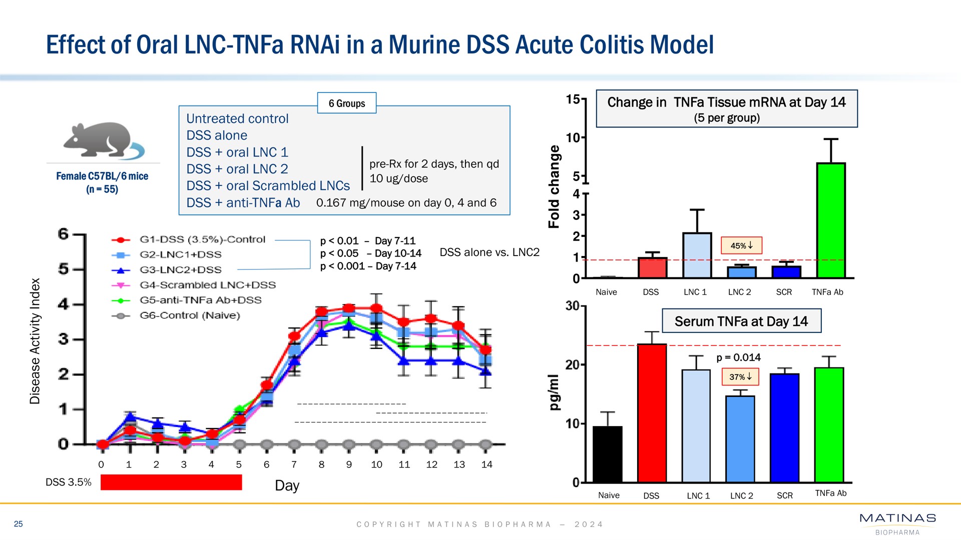 effect of oral in a murine acute colitis model i day | Matinas BioPharma