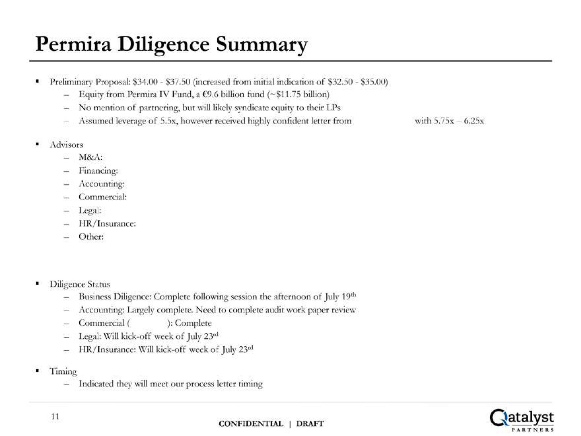 diligence summary | Qatalyst Partners