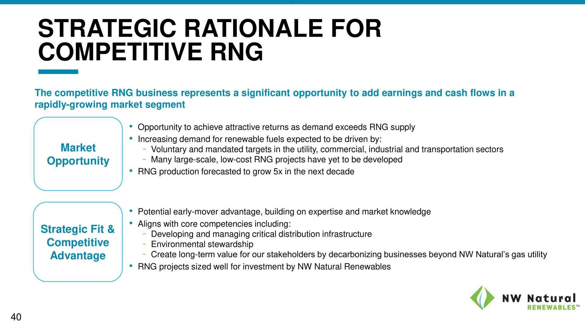 strategic rationale for competitive | NW Natural Holdings