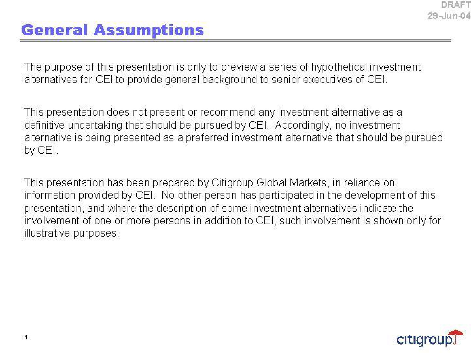 general assumptions | Citi