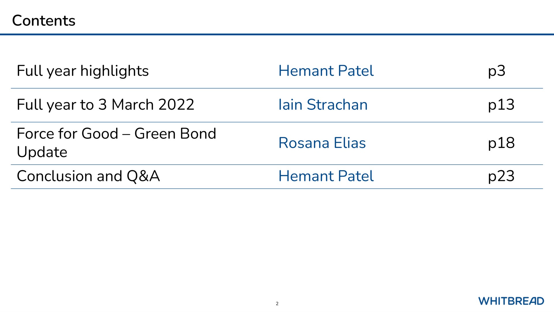 contents full year highlights patel full year to march force for good green bond update conclusion and a patel lain | Whitebread