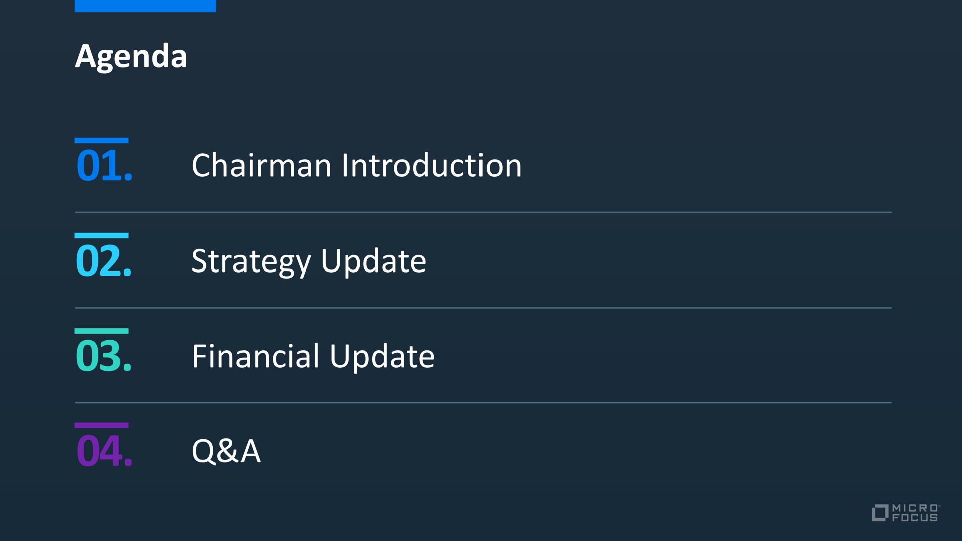 agenda chairman introduction strategy update financial update a | Micro Focus