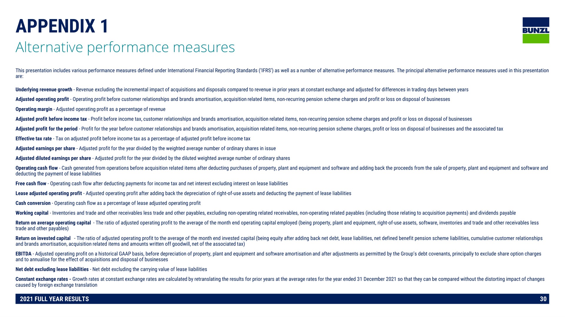 appendix alternative performance measures | Bunzl