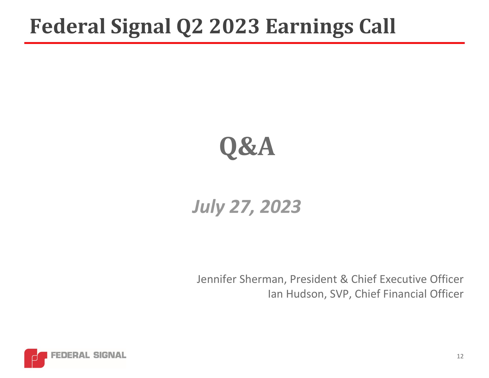federal signal earnings call a | Federal Signal