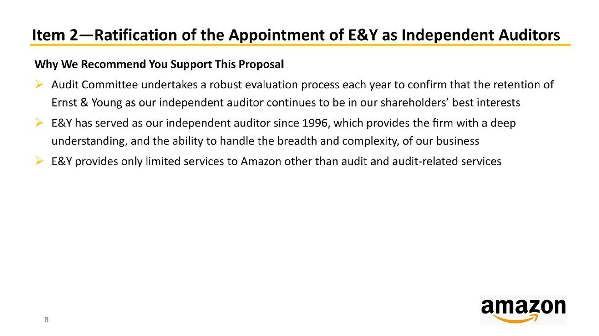 item ratification of the appointment of as independent auditors | Amazon