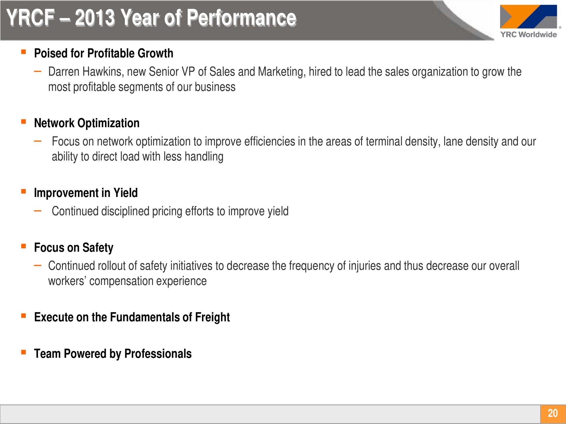 year of performance | Yellow Corporation