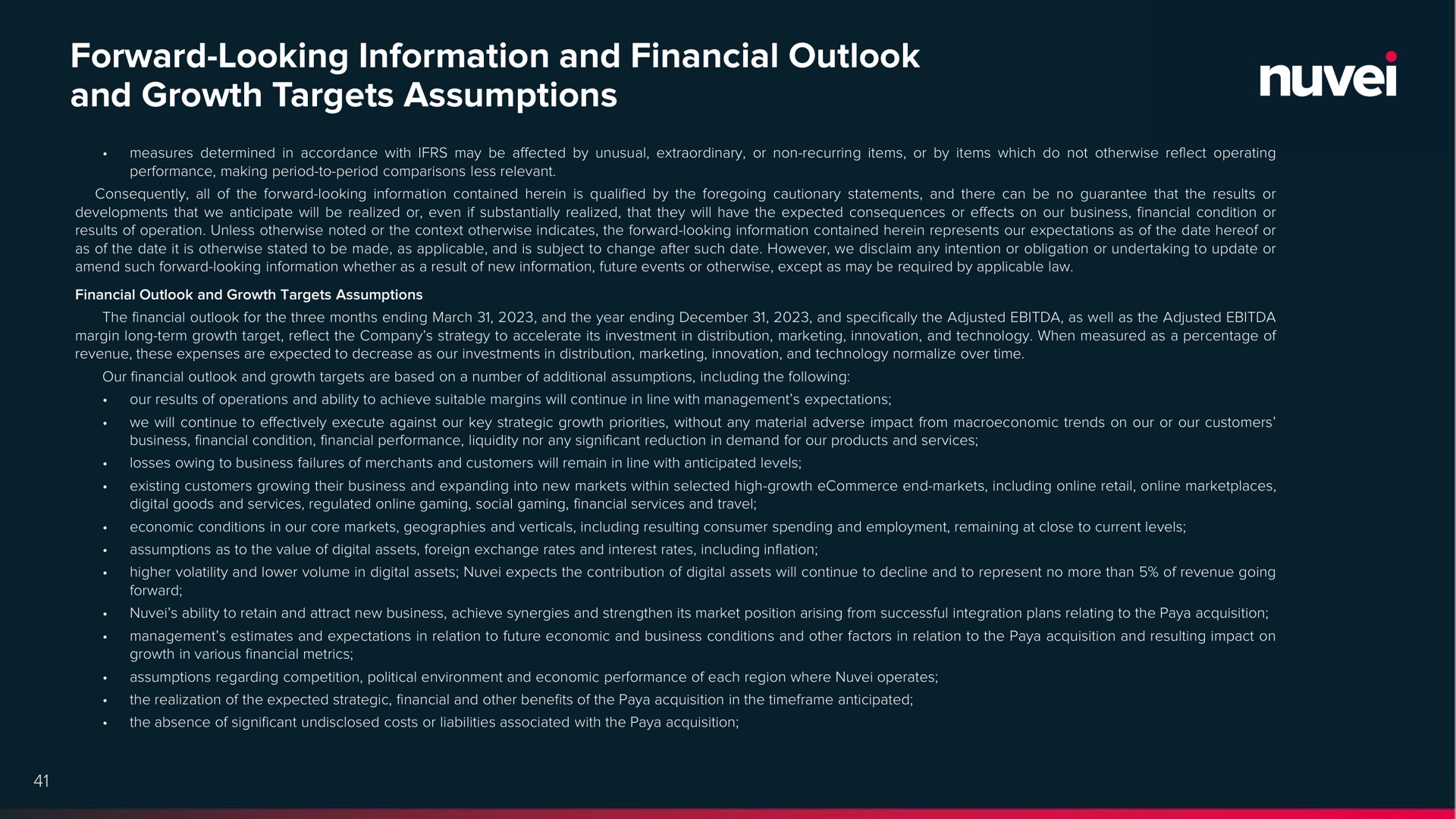 forward looking information and financial outlook and growth targets assumptions a | Nuvei