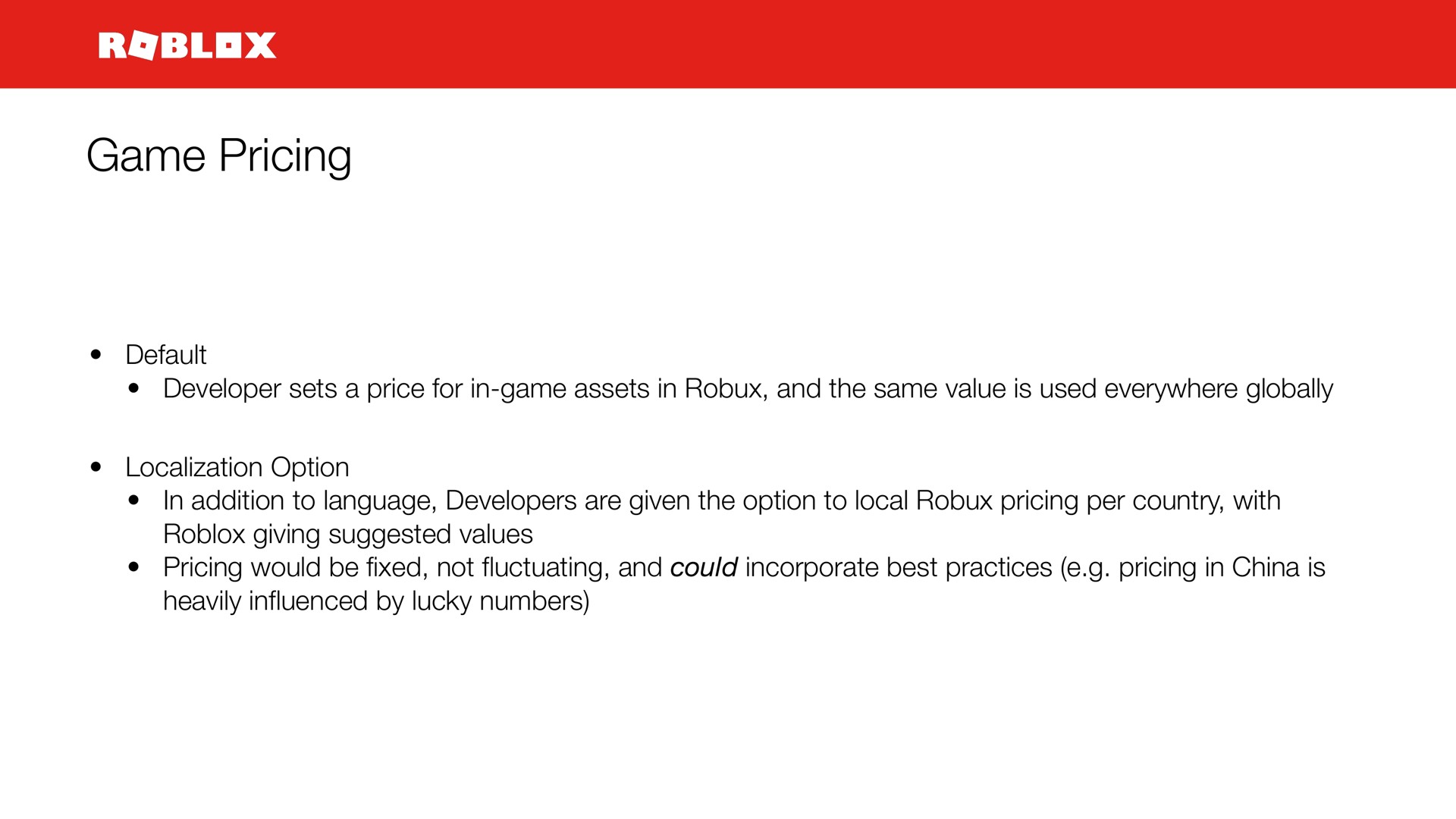 game pricing | Roblox