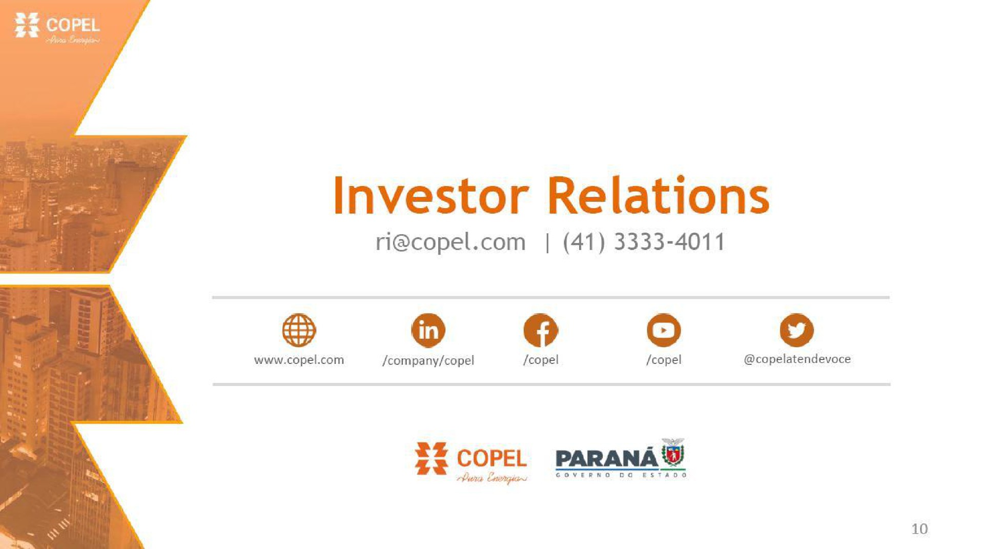 investor relations | Energy Company of Parana