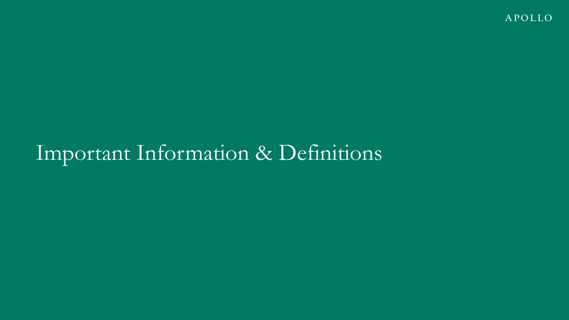 important information definitions | Apollo Global Management