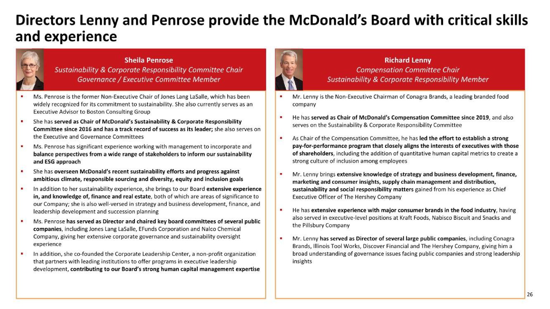 directors and provide the board with critical skills and experience | McDonald's