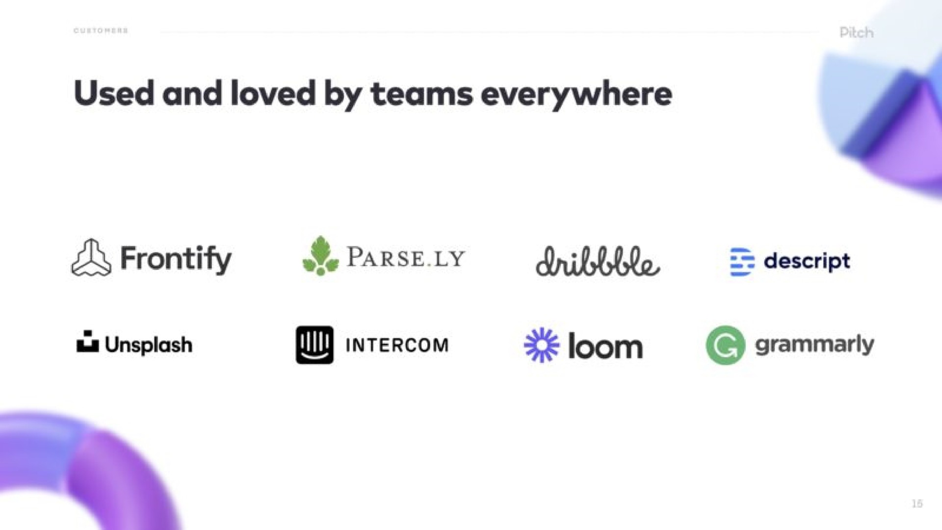 used and loved by teams everywhere parse descript intercom loom | Pitch
